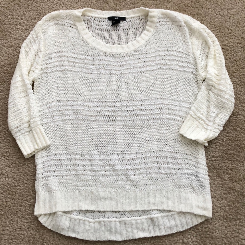 Ivory 3/4 sleeve crochet top